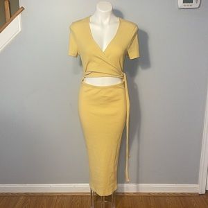 Free People Beach NWT light yellow maxi dress with wrap top & bare midriff